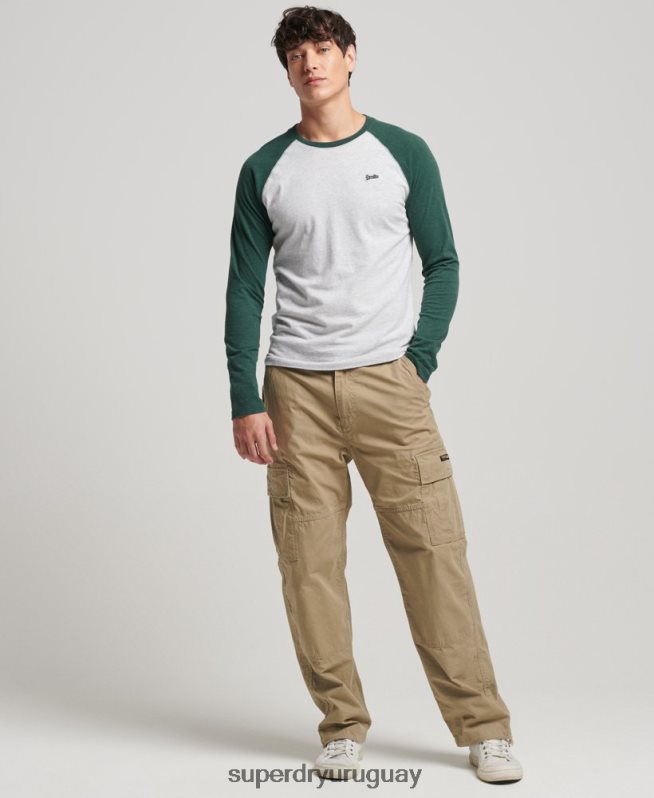 uy Superdry hombres top básico de béisbol de manga larga de algodón orgánico verde DT2N8Z1464 ropa
