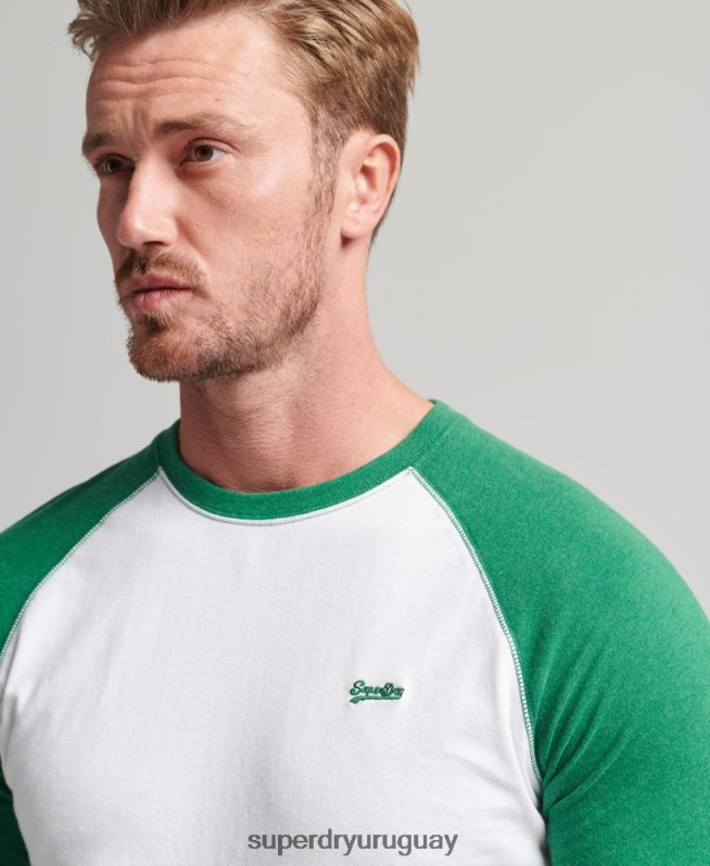 uy Superdry hombres top básico de béisbol de manga larga de algodón orgánico verde DT2N8Z1496 ropa
