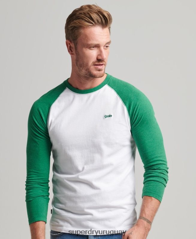 uy Superdry hombres top básico de béisbol de manga larga de algodón orgánico verde DT2N8Z1496 ropa