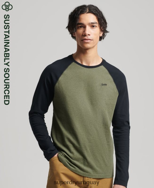 uy Superdry hombres top básico de béisbol de manga larga de algodón orgánico verde DT2N8Z1557 ropa