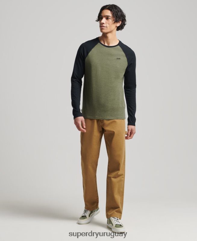 uy Superdry hombres top básico de béisbol de manga larga de algodón orgánico verde DT2N8Z1557 ropa