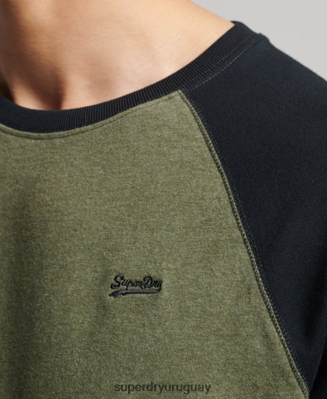 uy Superdry hombres top básico de béisbol de manga larga de algodón orgánico verde DT2N8Z1557 ropa