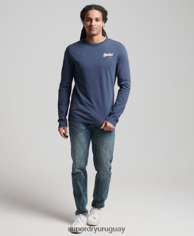 uy Superdry hombres top clásico americano con logo vintage azul oscuro DT2N8Z1560 ropa