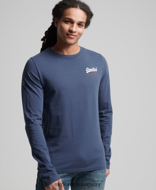 uy Superdry hombres top clásico americano con logo vintage azul oscuro DT2N8Z1560 ropa