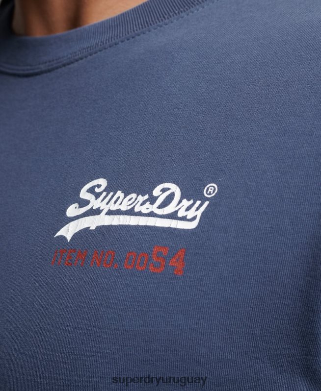 uy Superdry hombres top clásico americano con logo vintage azul oscuro DT2N8Z1560 ropa