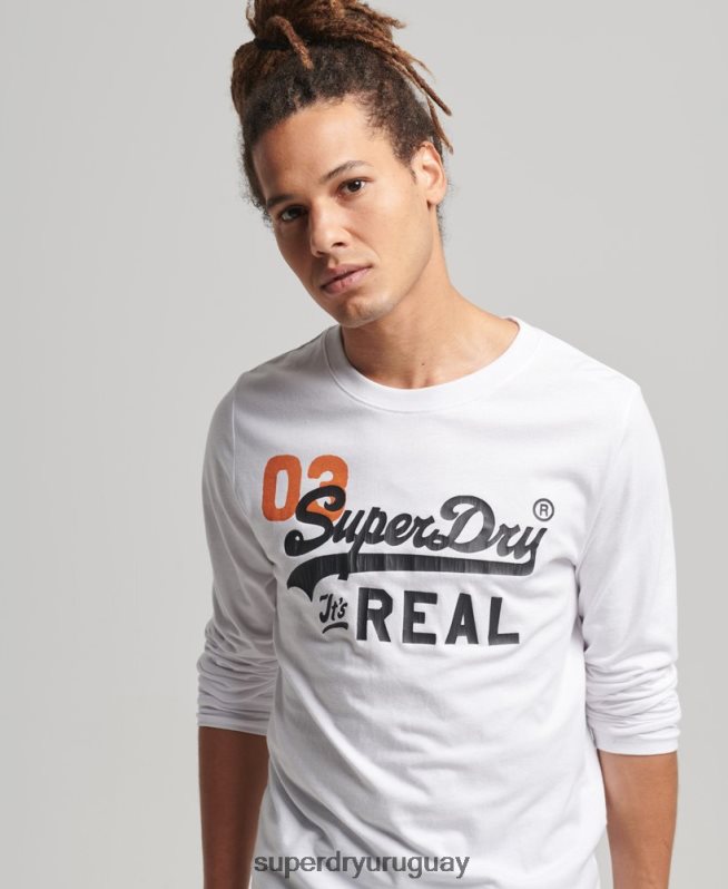 uy Superdry hombres top clásico americano con logo vintage blanco DT2N8Z1552 ropa