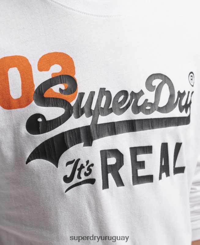 uy Superdry hombres top clásico americano con logo vintage blanco DT2N8Z1552 ropa