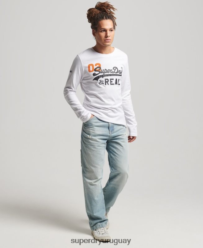uy Superdry hombres top clásico americano con logo vintage blanco DT2N8Z1552 ropa