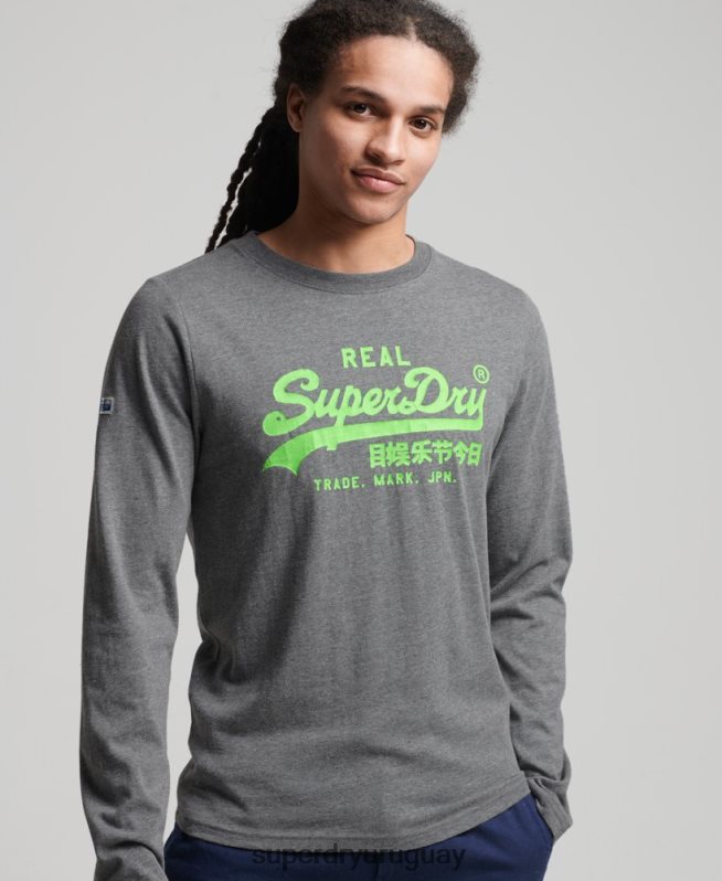 uy Superdry hombres top clásico americano con logo vintage gris DT2N8Z1553 ropa