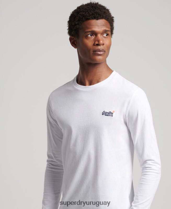 uy Superdry hombres top de algodón orgánico con bordado vintage blanco DT2N8Z1544 ropa
