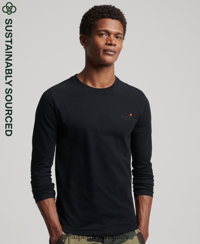 uy Superdry hombres top de algodón orgánico con bordado vintage negro DT2N8Z1528 ropa