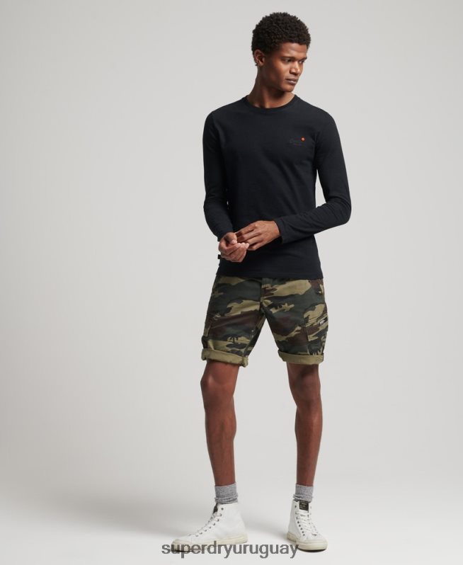 uy Superdry hombres top de algodón orgánico con bordado vintage negro DT2N8Z1528 ropa