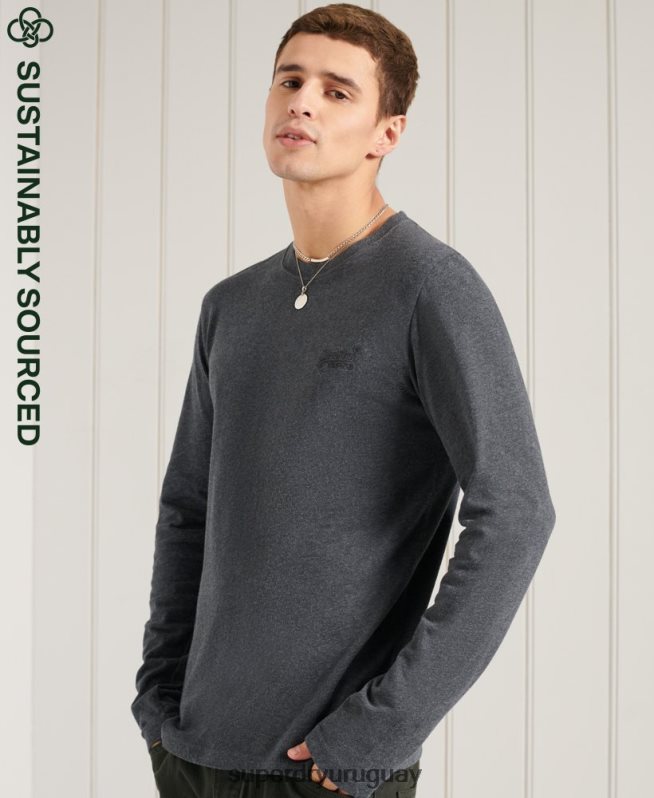 uy Superdry hombres top de algodón orgánico con etiqueta naranja bordada Armada DT2N8Z6431 ropa