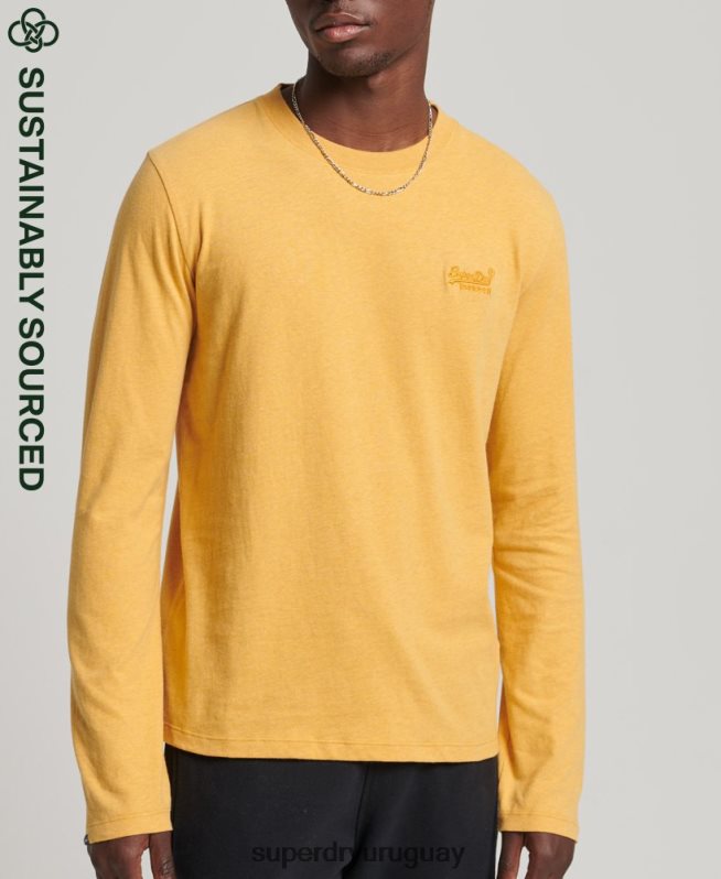 uy Superdry hombres top de algodón orgánico con logo vintage bordado amarillo DT2N8Z1562 ropa