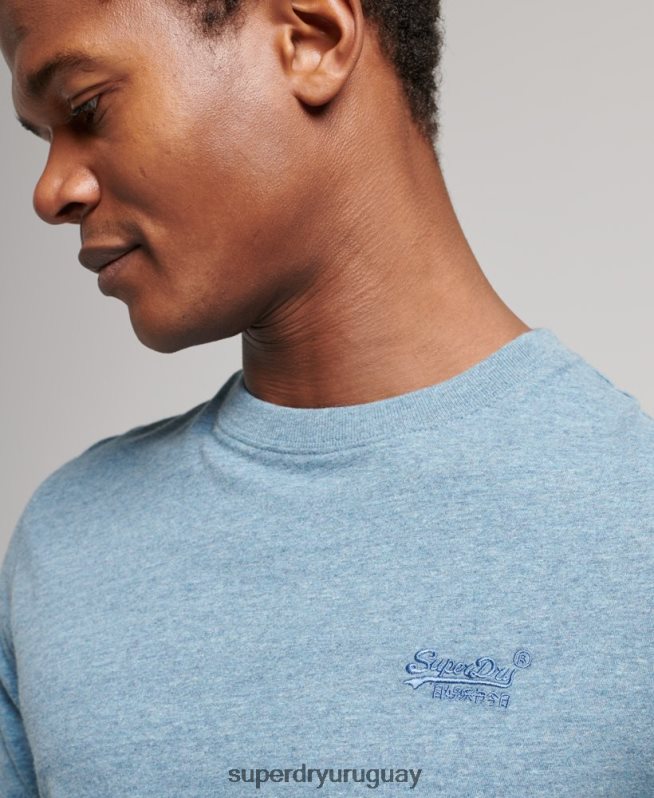 uy Superdry hombres top de algodón orgánico con logo vintage bordado azul DT2N8Z1570 ropa