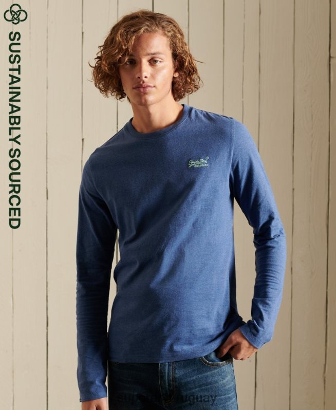 uy Superdry hombres top de algodón orgánico con logo vintage bordado azul DT2N8Z6490 ropa