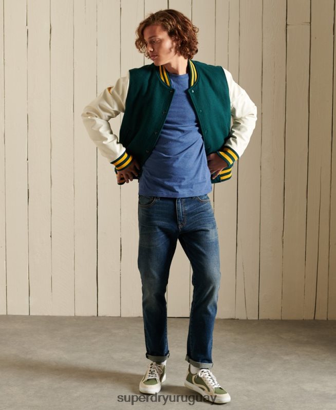 uy Superdry hombres top de algodón orgánico con logo vintage bordado azul DT2N8Z6490 ropa