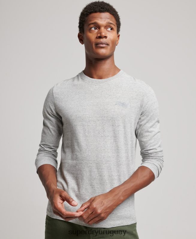 uy Superdry hombres top de algodón orgánico con logo vintage bordado gris DT2N8Z1547 ropa