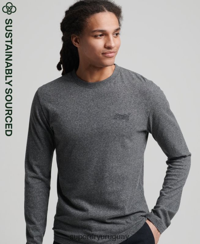 uy Superdry hombres top de algodón orgánico con logo vintage bordado gris DT2N8Z6401 ropa