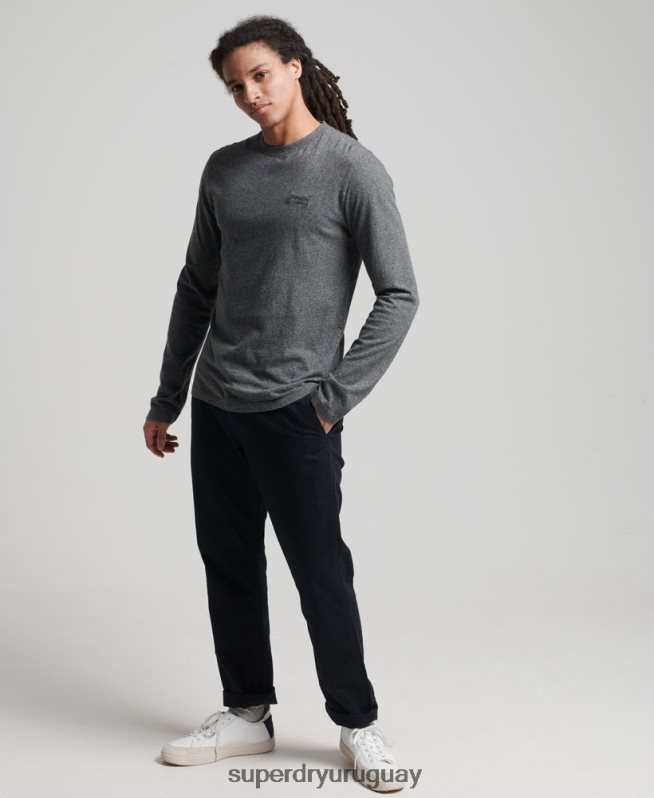 uy Superdry hombres top de algodón orgánico con logo vintage bordado gris DT2N8Z6401 ropa