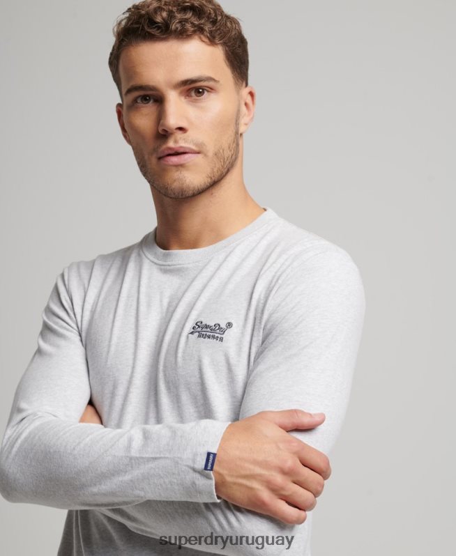 uy Superdry hombres top de algodón orgánico con logo vintage bordado gris claro DT2N8Z1549 ropa