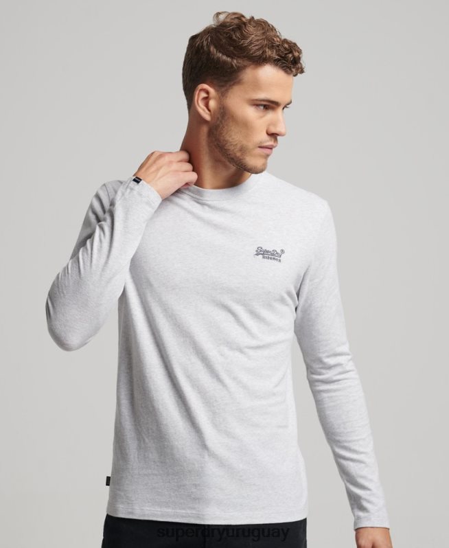 uy Superdry hombres top de algodón orgánico con logo vintage bordado gris claro DT2N8Z1549 ropa