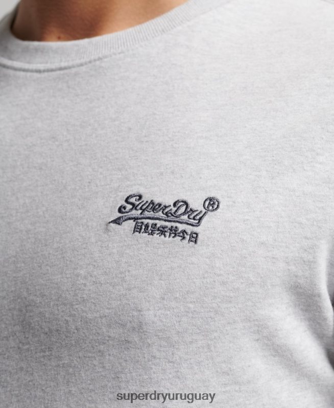 uy Superdry hombres top de algodón orgánico con logo vintage bordado gris claro DT2N8Z1549 ropa