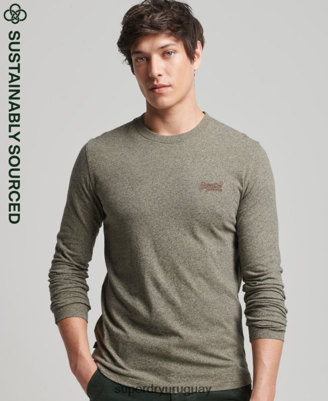 uy Superdry hombres top de algodón orgánico con logo vintage bordado marrón DT2N8Z6418 ropa