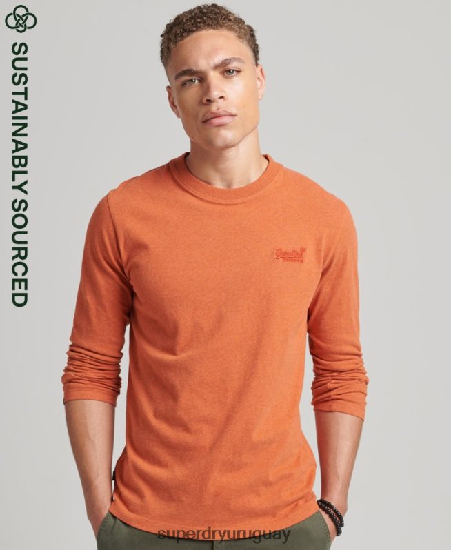 uy Superdry hombres top de algodón orgánico con logo vintage bordado naranja DT2N8Z1571 ropa