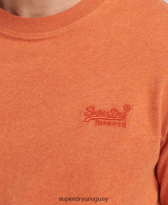 uy Superdry hombres top de algodón orgánico con logo vintage bordado naranja DT2N8Z1571 ropa