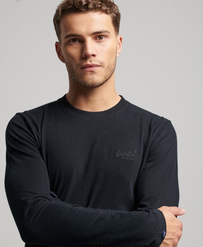 uy Superdry hombres top de algodón orgánico con logo vintage bordado negro DT2N8Z1475 ropa