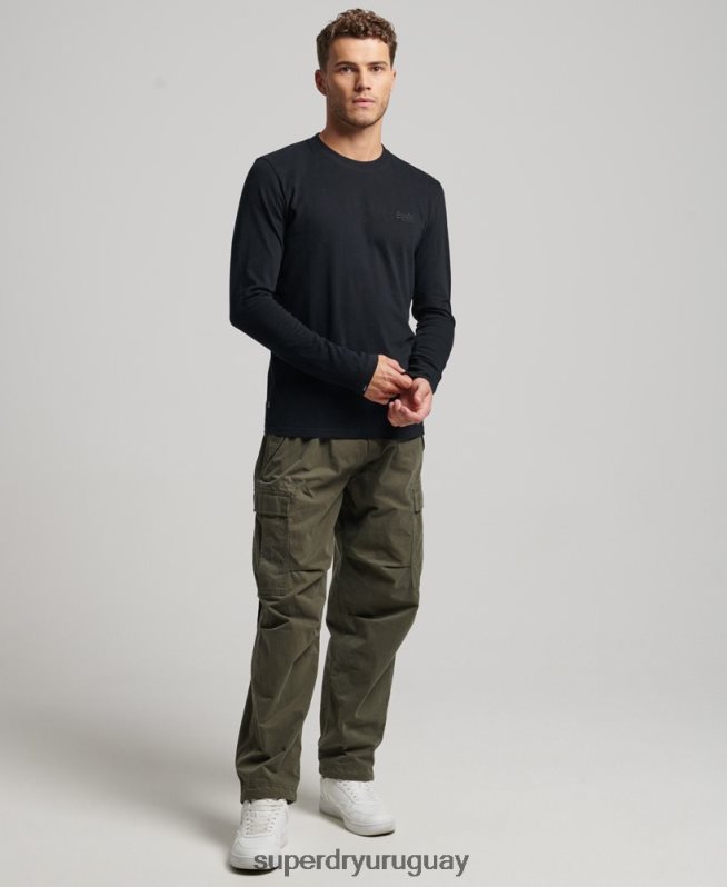 uy Superdry hombres top de algodón orgánico con logo vintage bordado negro DT2N8Z1475 ropa