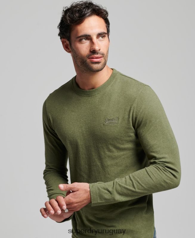 uy Superdry hombres top de algodón orgánico con logo vintage bordado verde DT2N8Z1477 ropa