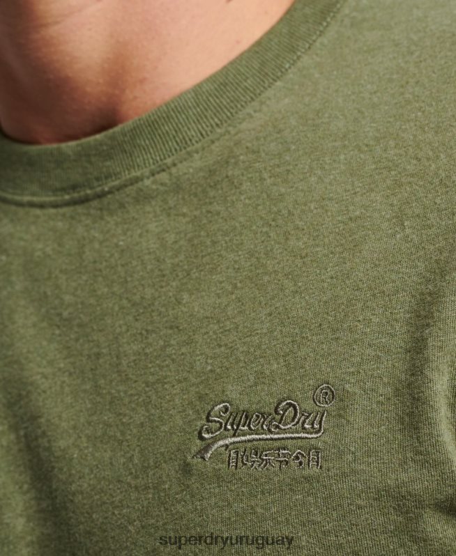 uy Superdry hombres top de algodón orgánico con logo vintage bordado verde DT2N8Z1477 ropa