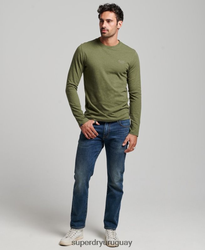 uy Superdry hombres top de algodón orgánico con logo vintage bordado verde DT2N8Z1477 ropa