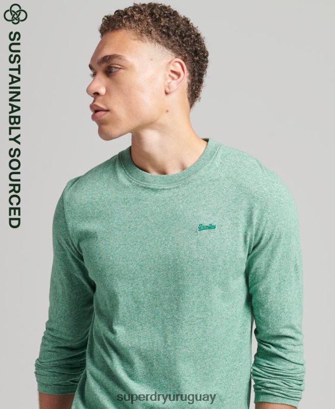 uy Superdry hombres top de algodón orgánico con logo vintage bordado verde DT2N8Z1542 ropa