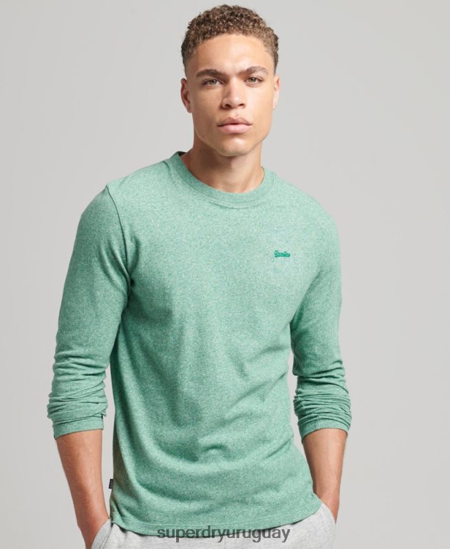 uy Superdry hombres top de algodón orgánico con logo vintage bordado verde DT2N8Z1542 ropa