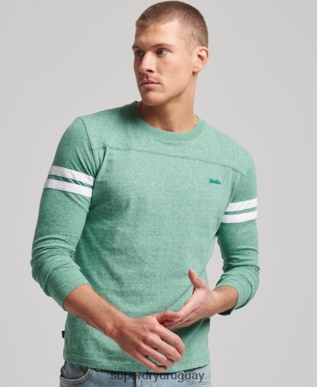 uy Superdry hombres top de algodón orgánico con logo vintage verde DT2N8Z1456 ropa