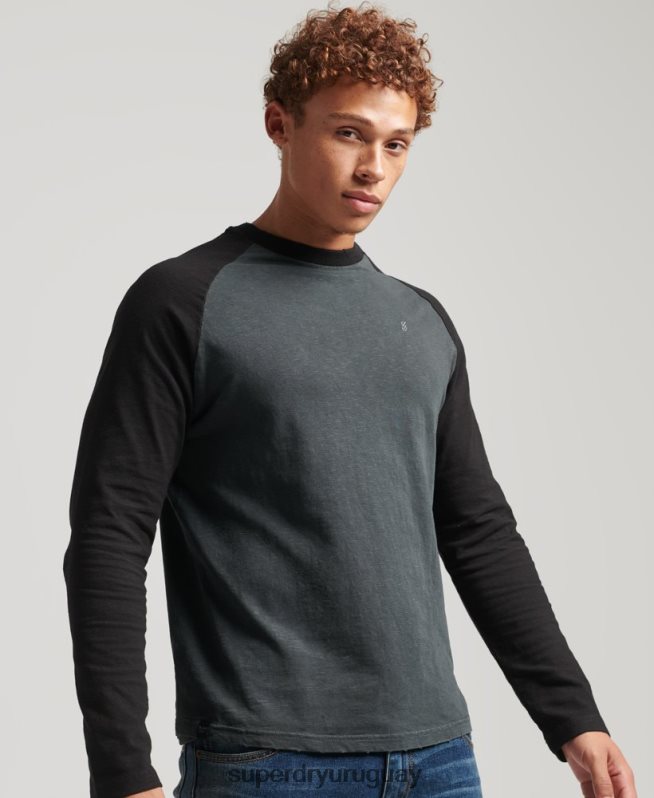 uy Superdry hombres top de béisbol de manga larga sobreteñido gris oscuro DT2N8Z1506 ropa