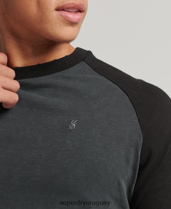 uy Superdry hombres top de béisbol de manga larga sobreteñido gris oscuro DT2N8Z1506 ropa