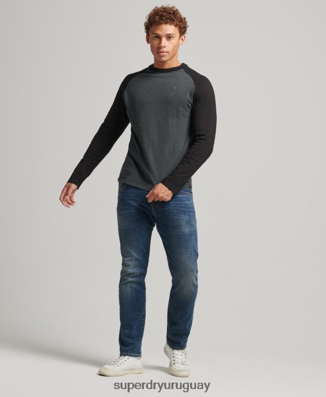 uy Superdry hombres top de béisbol de manga larga sobreteñido gris oscuro DT2N8Z1506 ropa
