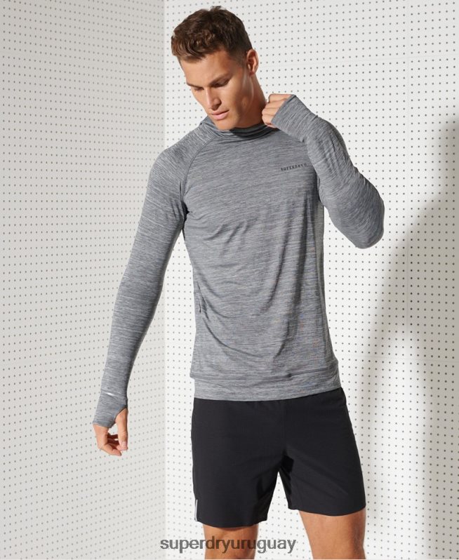 uy Superdry hombres top de capa intermedia con capucha gris oscuro DT2N8Z1439 ropa
