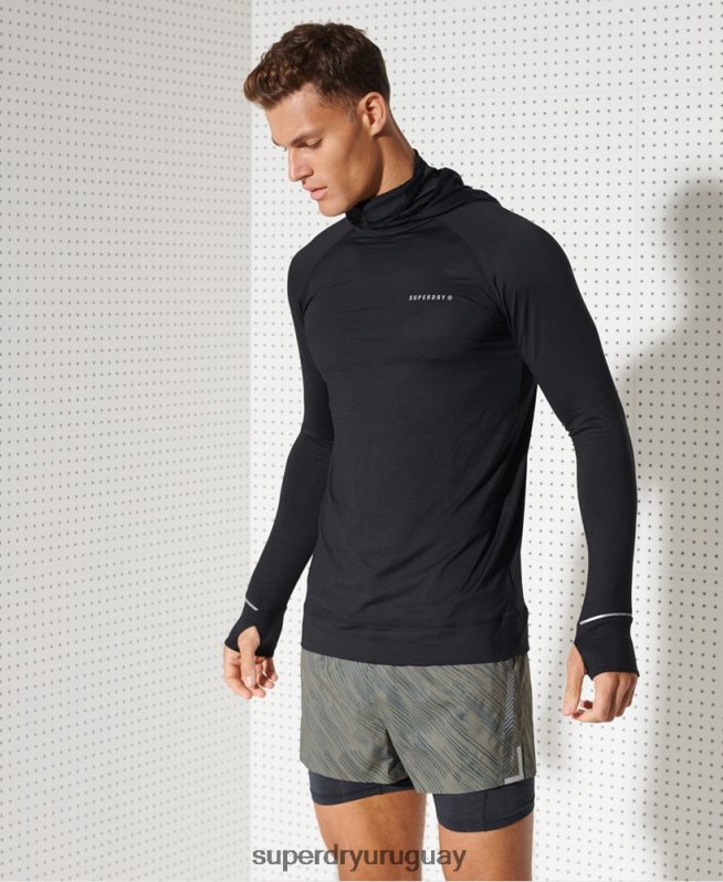 uy Superdry hombres top de capa intermedia con capucha negro DT2N8Z1437 ropa