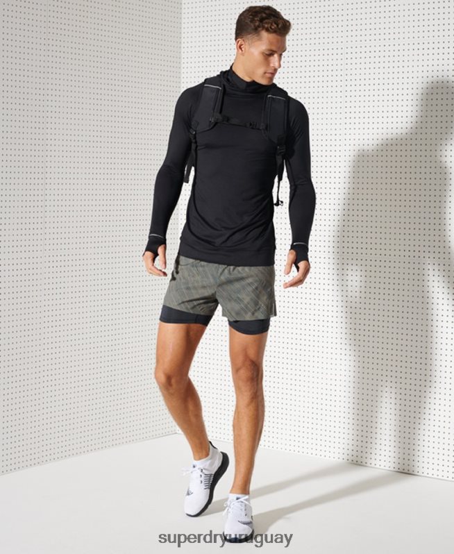 uy Superdry hombres top de capa intermedia con capucha negro DT2N8Z1437 ropa