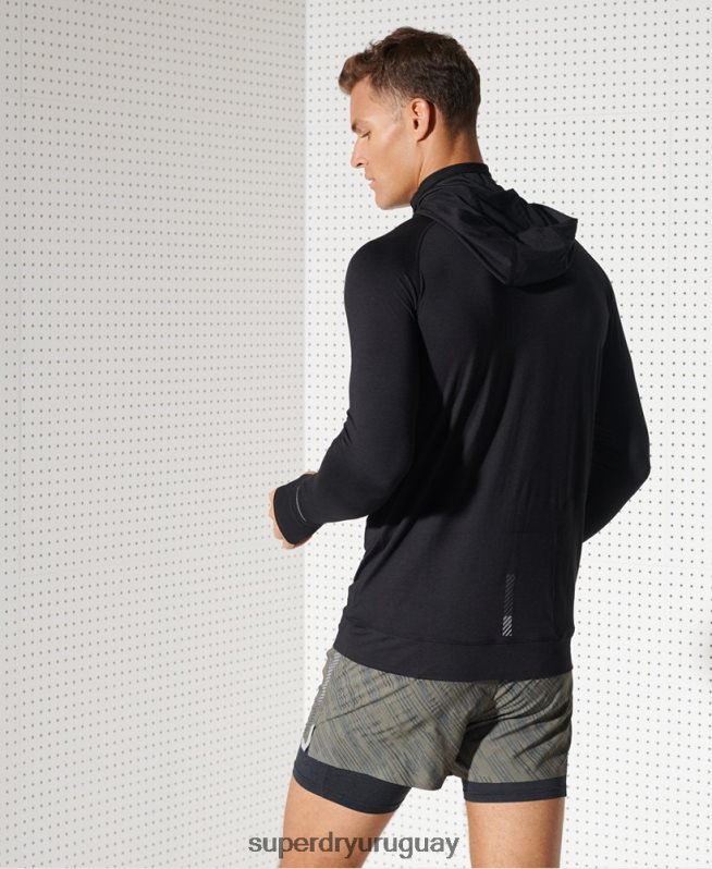 uy Superdry hombres top de capa intermedia con capucha negro DT2N8Z1437 ropa