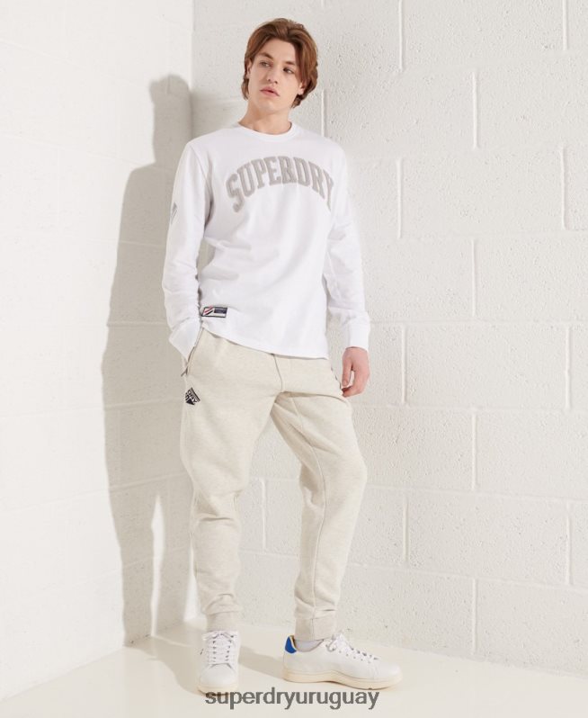 uy Superdry hombres top de manga larga con arco universitario blanco DT2N8Z1581 ropa