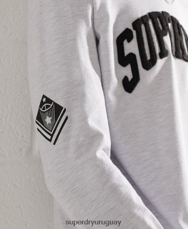 uy Superdry hombres top de manga larga con arco universitario gris claro DT2N8Z1551 ropa