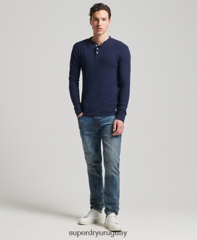 uy Superdry hombres top de manga larga con cuello tunecino y diseño waffle de algodón orgánico Armada DT2N8Z1465 ropa