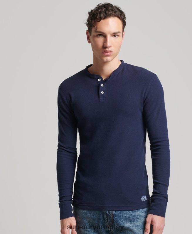 uy Superdry hombres top de manga larga con cuello tunecino y diseño waffle de algodón orgánico Armada DT2N8Z1465 ropa