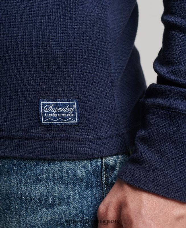 uy Superdry hombres top de manga larga con cuello tunecino y diseño waffle de algodón orgánico Armada DT2N8Z1465 ropa